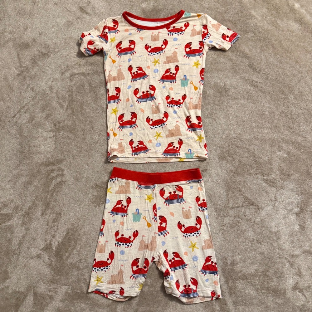 Little Sleepies Crab Sandcastle Bamboo Pajama Set Kids 5/6 Short Sleeve Shorts